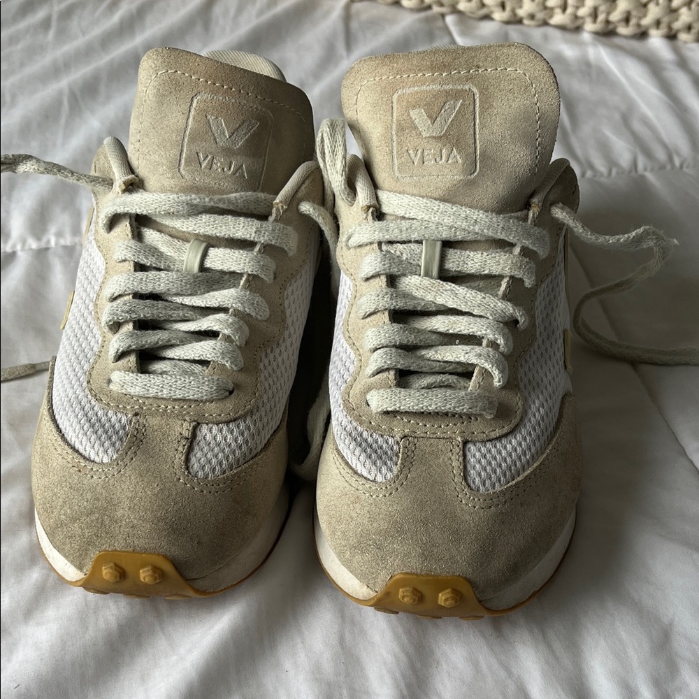 Veja Suede and Mesh Sneakers in Cream and White